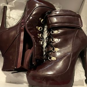 Wine color 5inch bootie lace up heels